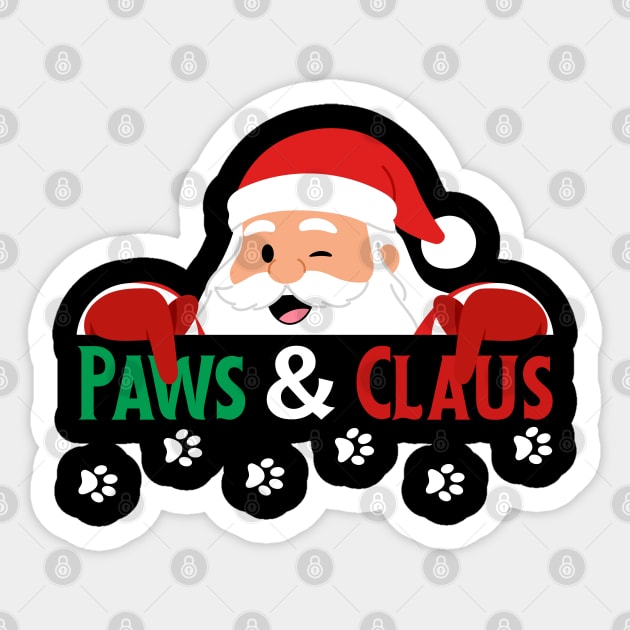 Paws And Claus Santa Christmas Paw Prints Sticker by Creatifly Graphic Tees